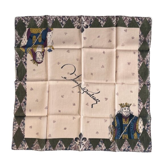 Jean Paul Gaultier Vintage Cotton Scarf – King & Queen Playing Card Design - Picture 1 of 10